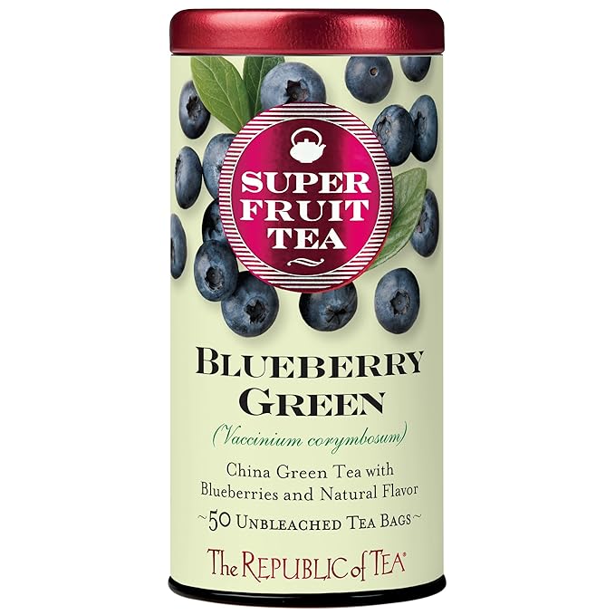 The Republic of Tea Organic Blueberry Green Superfruit Tea, 50 Tea Bag Tin
