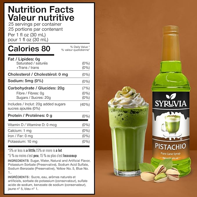 Syruvia Coffee Syrup, Pistachio Flavored Syrup for Drinks and Desserts – 25.4 fl oz