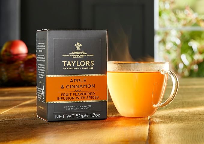 Taylors of Harrogate Apple & Cinnamon, Herbal Tea Individually Wrapped Teabags, 20 Count (Pack of 6), Spiced, Fruity & Sweet, Caffeine-Free, Enjoy Hot or Iced, 120 Teabags Total