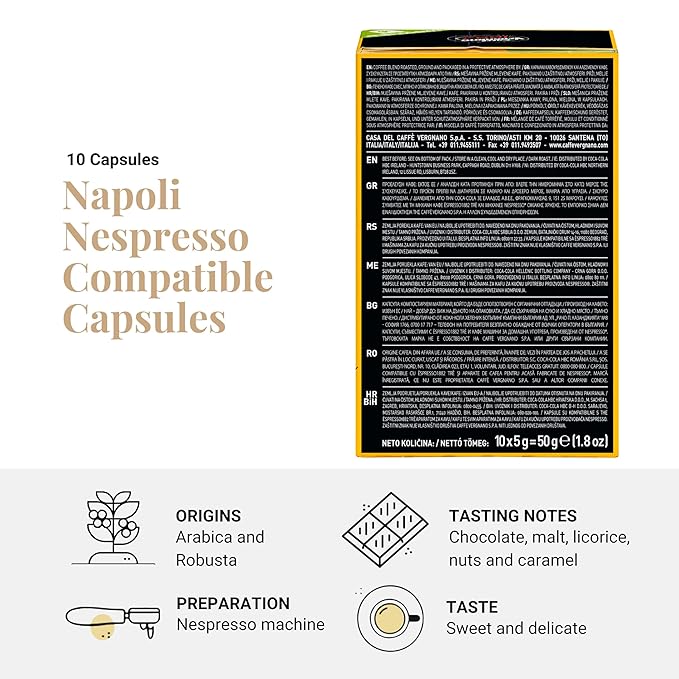 Caffe' Vergnano Medium Roast Espresso Bundle - Original Line Machine Compatible Arabica Robusta Italian Coffee For Nespresso Coffee Machines, Oro, Intenso, Napoli - 10 of Each Flavor (30 Capsules)