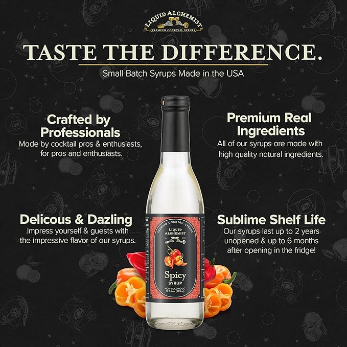 Liquid Alchemist Spicy Habanero Infused Simple Syrup for Cocktails – Real Ingredients Make our Habanero Syrup a Great Spicy Margarita Mix & Paloma Picante - Vegan, Non-GMO Sweet Heat Drink Mix (12.7 oz)