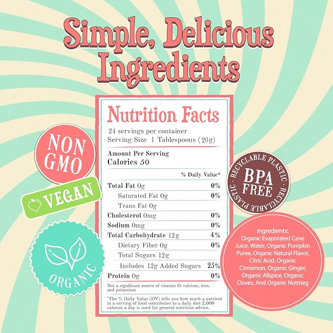 Wäbry Organic Pumpkin Spice Syrup – 16.4oz (468g), Natural Coffee Syrup, Perfect for Lattes, Matcha & Mocktails, Soda, Non-GMO, Dye-Free & Vegan Syrups – BPA-Free Plastic Bottle