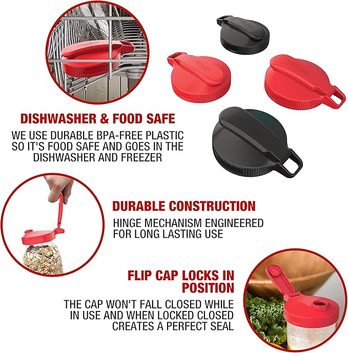 Masontops Multi Top - 2PK - Wide Mouth Mason Jar Lids with Pour Spout and Flip Cap – Sip, Pour, Store & More - Pour Spout Lid - Jar Not Included