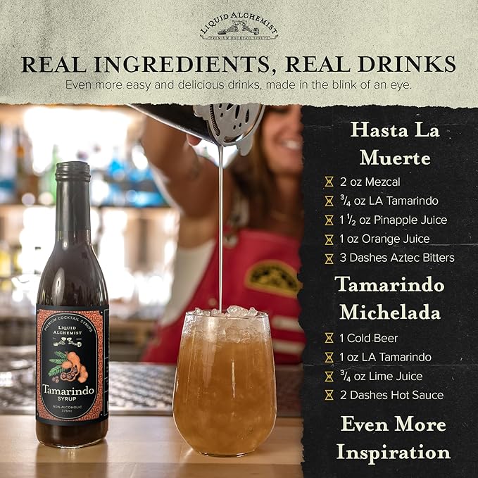 Liquid Alchemist Tamarind Syrup for Cocktails - Real Ingredients Make our Tamarindo Syrup the Perfect Spicy Margarita Mix - Made Fresh with All Natural Tamarind Concentrate (25.4 oz)