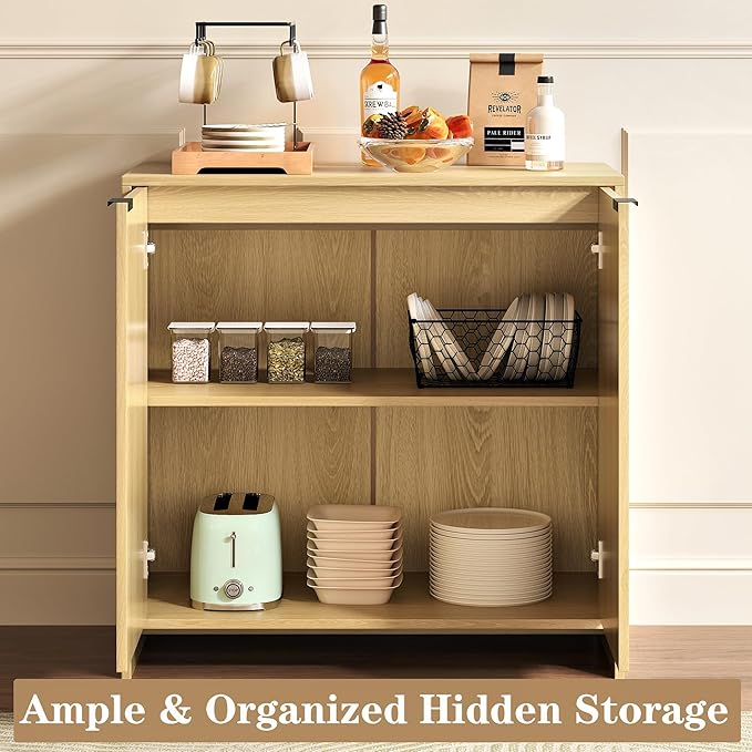 31.5" Fluted Buffet Cabinet with Storage, Sideboard Buffet Storage Cabinet with 2 Doors and Adjustable Shelves, Wood Mid-Century Media Console Coffee Bar Table for Living Room ,Kitchen, Entryway