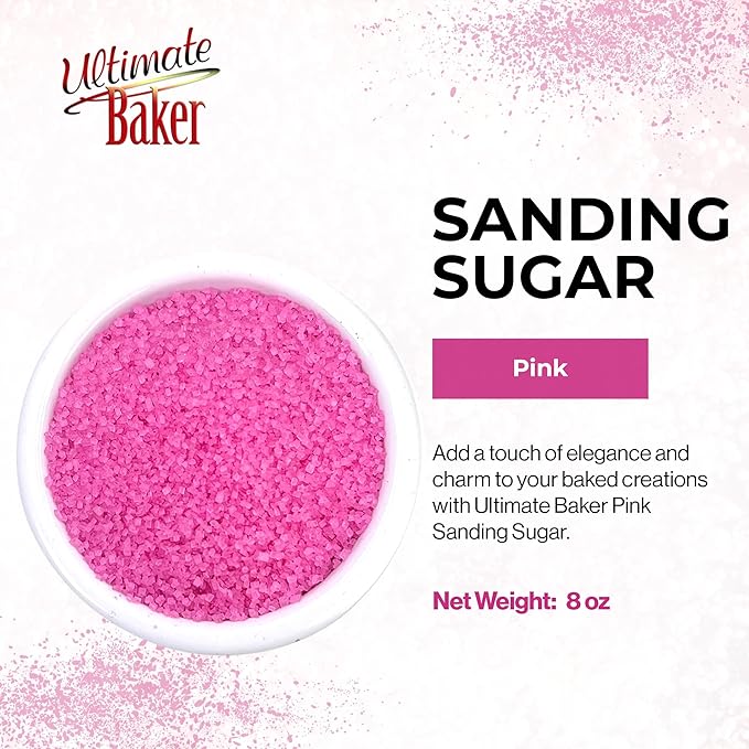 Ultimate Baker - Sanding Sugar, Pink - Vibrant, Naturally Colored Baking & Decorating Sugar, Perfect for Sprinkling on Cakes, Desserts & Confections, Medium Crystal - 8oz