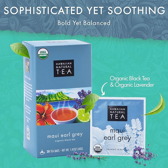 Hawaiian Natural Tea Organic Maui Lavender Earl Grey Tea Bags - Premium Black Tea - Antioxidant Rich - 120 Tea Bags