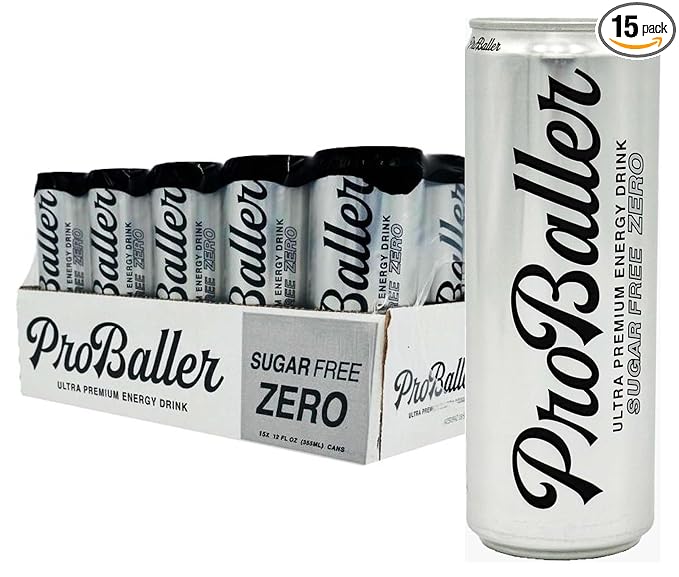ProBaller Ultra Premium Zero Sugar Energy Drink - Natural & Clean NSF Certified Sport Drink with Amino Acids, Taurine, Biotin, Vitamin B 12 Methylcobalamin, & Electrolytes - 15 Pack - Citrus