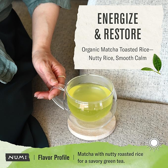 Numi Organic Matcha Toasted Rice Tea, 100 Matcha Tea Bags, Flavorful Green Tea