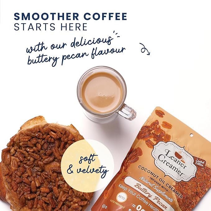 Leaner Creamer Non-Dairy Sugar Free Coffee Creamer Powder. Perfect Coconut Oil Non-Dairy Powder To Naturally Cream and Sweeten Coffee, Smoothies, Protein Shakes & More! Ideal Flavoring For All Diets (Buttery Pecan Pouch (9.87 oz))