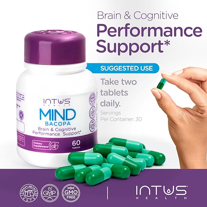Intus Mind Bacopa – Ayurvedic Supplement with Brahmi Supports Cognitive Support & Mental Clarity – 60 Capsules