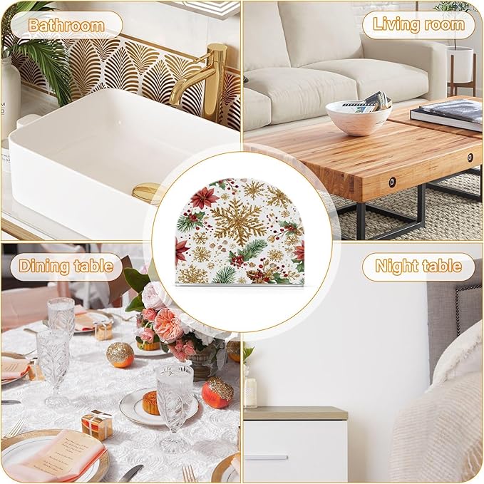 Christmas Golden Glitter Snowflakes Napkin Holder for Table Paper Cocktail Napkin Holders for Kitchen Dinning Acrylic Dinner Napkin Dispenser for Dinner Home Decor Bar 1 Pack