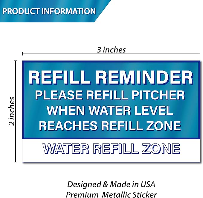 Please Refill Water Pitcher Reminder Sticker, 3.5 x 2.0 Water Dispenser Stickers, Compatible with Brita Water Pitcher, Water Jug Decal Label, Shared Kitchen Essentials Decor, Blue 1 pc Made in USA