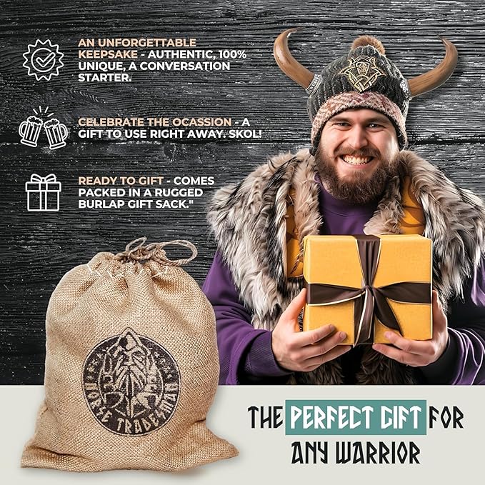 Norse Tradesman Genuine 12" Ox-Horn Viking Drinking Horn with Fitted Stand & Burlap Gift Sack - The Original, 12-Inches, High Polish