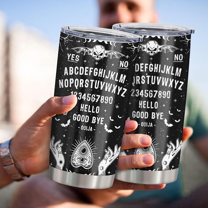 Ouija Board Tumbler 20oz, Goth Gothic Gifts, Witchy Horror Spooky Gifts for Women Halloween Birthday Christmas, Ouija Board Skeleton Decor