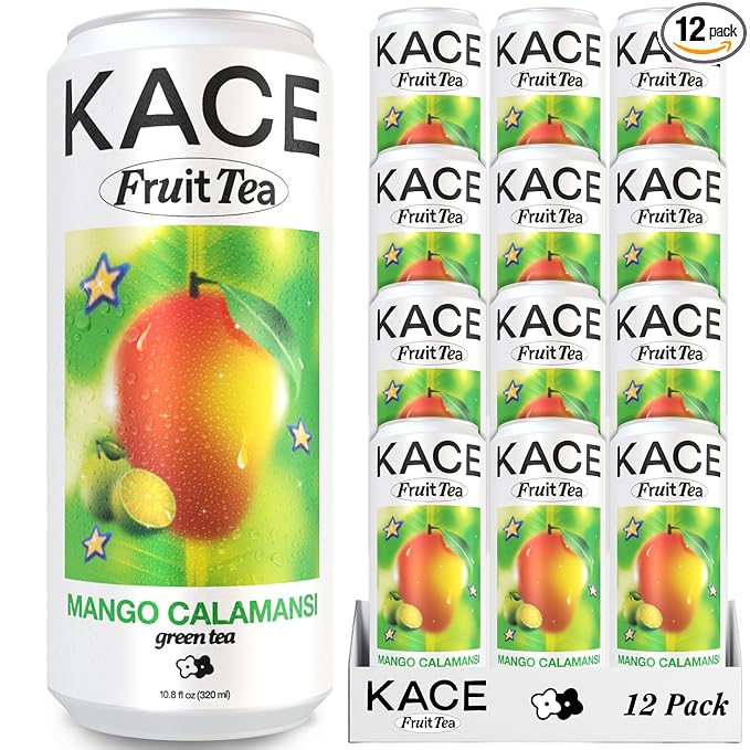 KACE Tea Mango Calamansi Green Iced Tea, 10.8 Fl Oz (Pack of 12) - All-Natural Green Tea with Mango, Brewed in Taiwan, 65mg Caffeine, 320ml Can