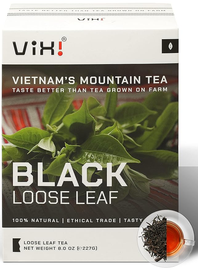 VIXI Black Tea Loose Leaf, (8.00 Oz), Vietnam's Mountain Tea, Bold Flavored, Taste Like Assam Tea, Dried Whole Full Large Leaves, 100% Natural from Ancient Tea Tree