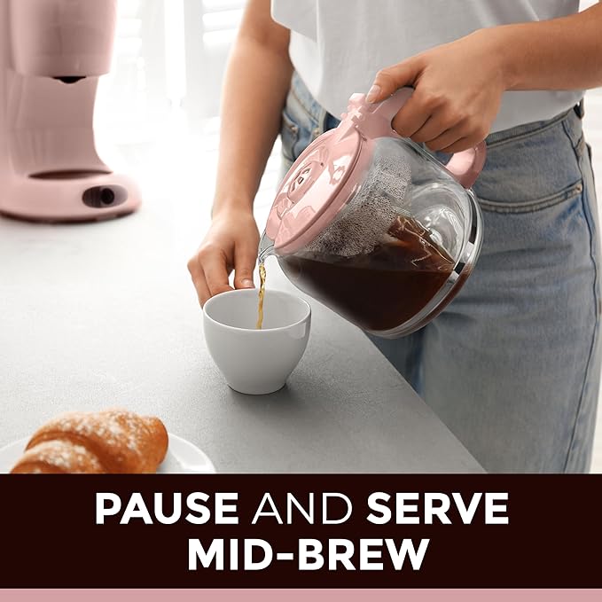 MUELLER HOME 12-Cup Pink Coffee Maker - Borosilicate Carafe, Auto-Off, Pink Kitchen Accessories, Reusable Filter, Anti-Drip, Kitchen Appliances, Keep-Warm Function, Kitchen Décor