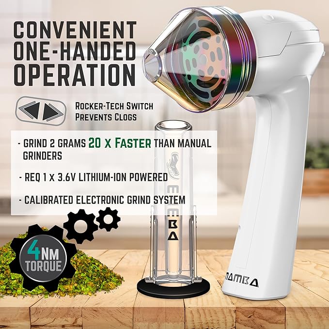 Mamba Grinders Electric Spice & Herb Grinder for the Kitchen. Easy to Use USB Rechargeable Grinder, 2g White