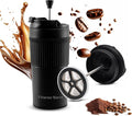 15oz Double Wall Stainless Steel Insulated French Press Coffee and Tea Maker - Portable Camping Mug and Tumbler - Heat Retaining, Leak-Proof, Travel-Friendly for Office and Outdoor Adventures (Black)