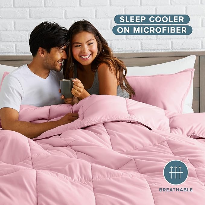 Bare Home Comforter Set - Queen Size - Ultra-Soft - Goose Down Alternative - Premium 1800 Series - All Season Warmth (Queen, Light Pink)