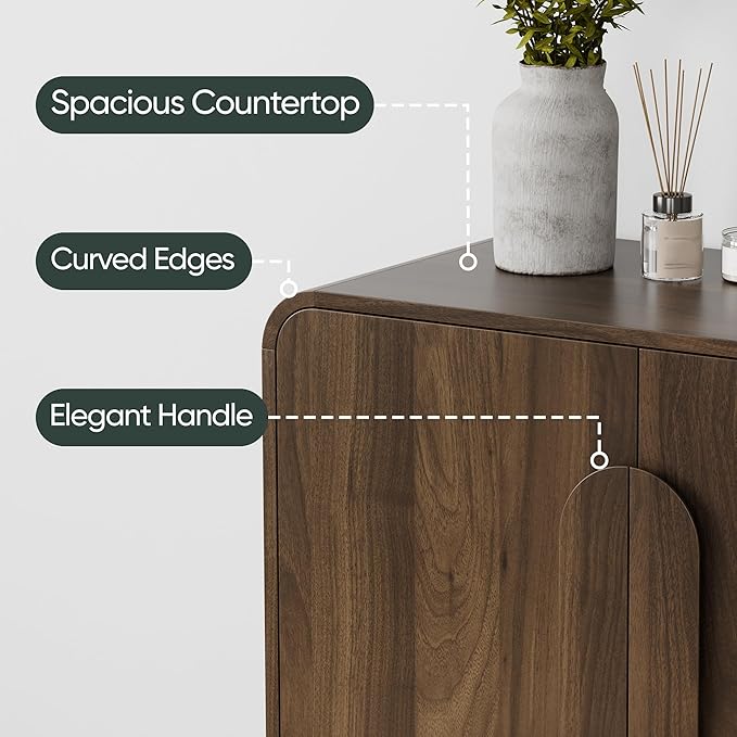 31.5'' Curved Sideboard Buffet Cabinet, Storage Cabinet with Ball Feets, Accent Console Table, Coffee Bar for Kitchen, Living Room, Entryway, Walnut