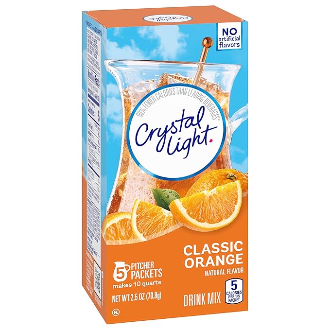 Crystal Light Classic Orange Naturally Flavored Powdered Drink Mix with Caffeine, 5 ct Pitcher Packets