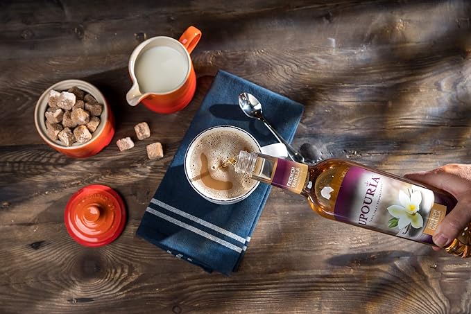 Upouria French Vanilla Coffee Syrup Flavoring, 100% Vegan, Gluten Free, Kosher, 750 mL Bottle - Coffee Syrup Pump Included
