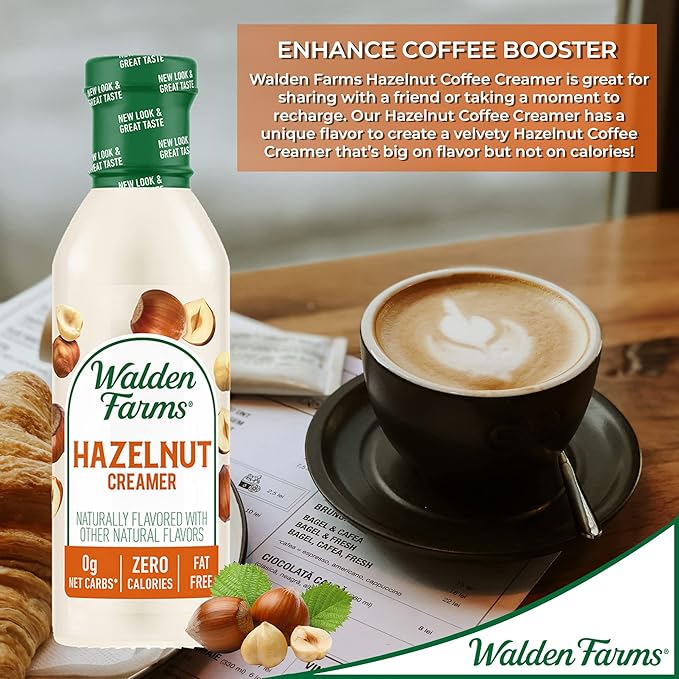 Walden Farms Hazelnut Coffee Creamer – Zero Calorie, Fat-Free, Sugar-Free, Low Carb, Keto-Friendly, Dairy-Free, Vegan – 2-Pack, 12 oz Bottles