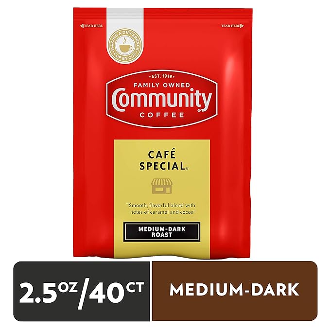 Community Coffee Café Special Pre-Measured Coffee Packs, Medium Dark Roast, 2.5 Ounce Each (Box of 40)