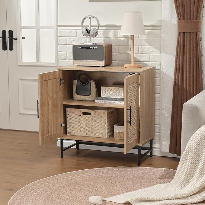 Storage Cabinet with PE Rattan Door, Sideboard Buffet Kitchen Cabinet, Modern Stylish Accent Furniture for Dining Room, Bedroom, Hallway, Living Room, Coffee Bar, Corner, Natural