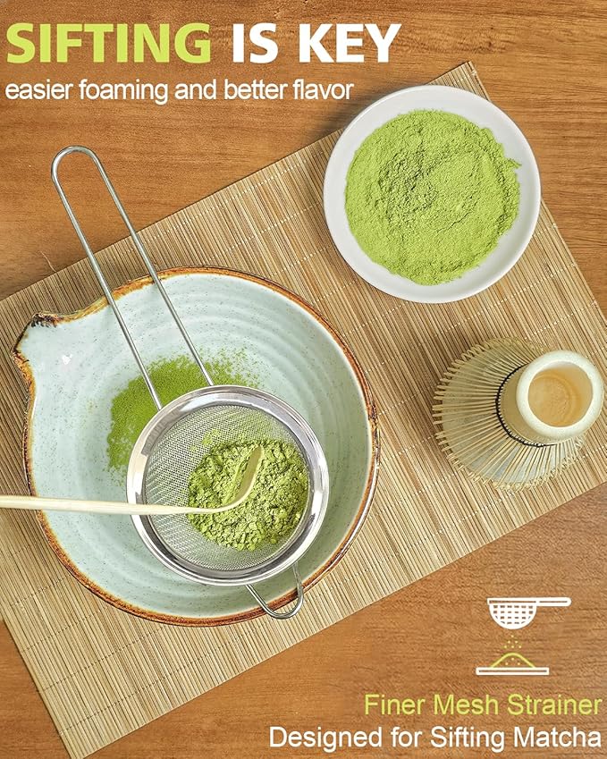 Matcha Whisk Set with Matcha Bowl, Matcha Whisk Holder Matcha Bamboo Whisks, Scoop, Sifter, Funny Gifts for Women Mom Her Girl Friend Home Kitchen Decor Gifts for Tea Enthusiasts Christmas
