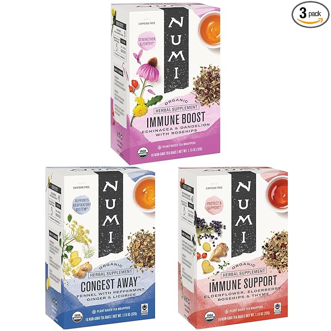 Numi Organic Immunity Tea Variety Pack, 48 Herbal Tea Bags for Immune Support and Wellness