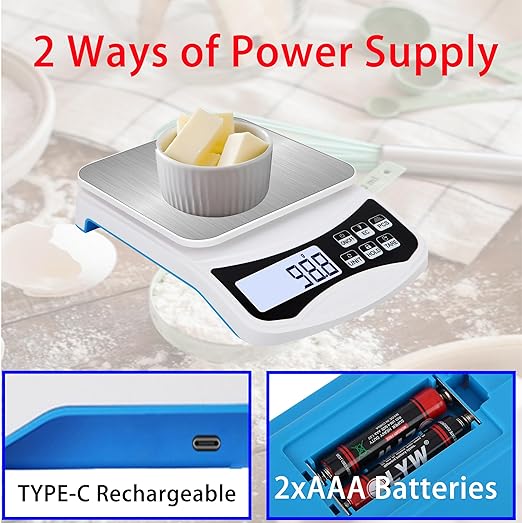 11lb/5kg Rechargeable Digital Kitchen Scale, 0.1g/0.001oz Precision Food Scale, Digital Grams and Ounces for Weight Loss, Baking,Cooking and Meal Prep,7 Units with Tare Function and Backlit LCD
