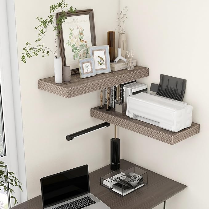 30 Inch Floating Shelves | 12 Inch Deep Grey Floating Shelves Set of 2 | 30" W x 12" D Rustic Wood Shelves for Wall | Deep Grey Shelves for Living Room Bathroom Laundry Room Kitchen