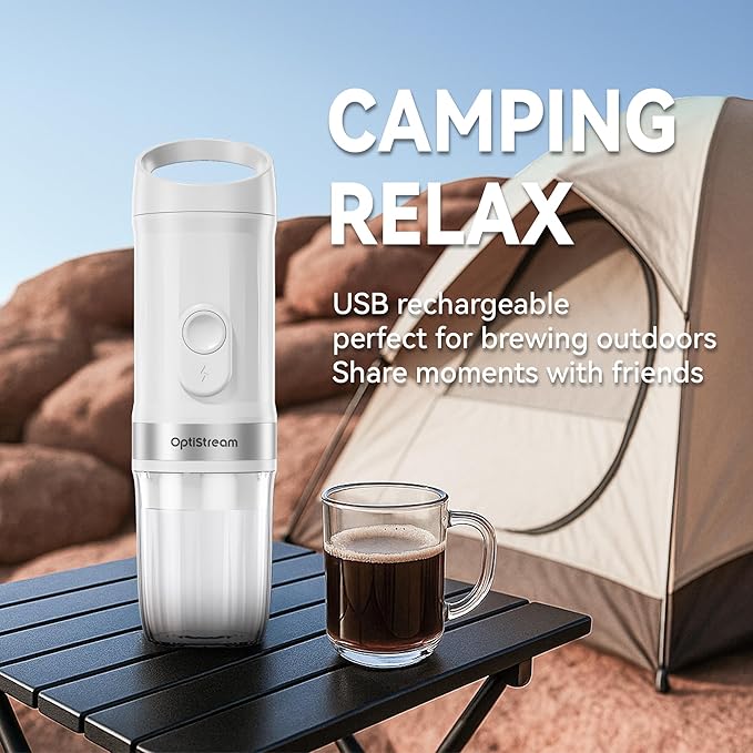 Portable Electric Espresso Machine, Travel Coffee Maker for Camping, Car Coffee Maker Self-Heating with USB-C, With Ground Coffee & NS Capsule for RV, Hiking, Office (White)