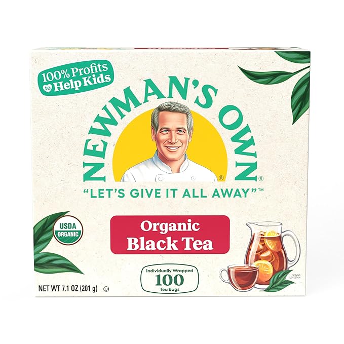 Newman's Own Organic Black Tea Strong Robust Black Tea with 100 Tea Bags Per Box (Pack of 2) USDA Certified Contains Caffeine Brew Hot/Cold