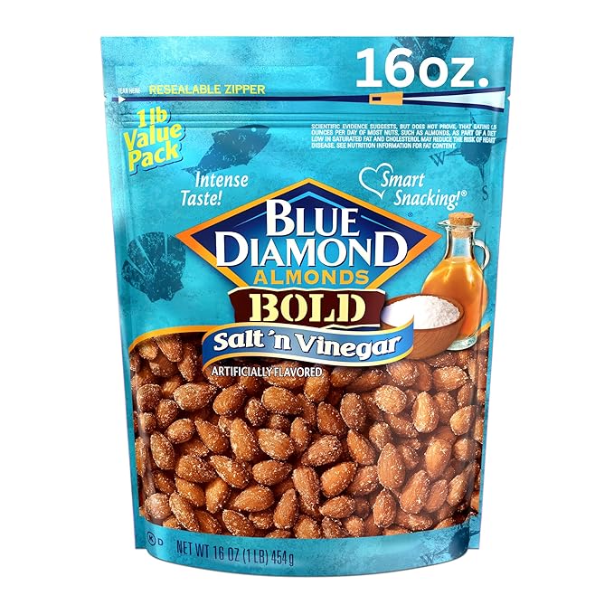 Blue Diamond Almonds Salt N' Vinegar Flavored Snack Nuts, 16 Oz Resealable Bag (Pack of 1)