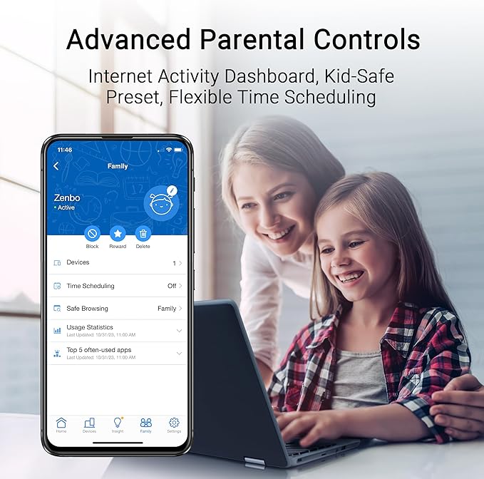 ASUS RT-BE55 Dual-Band WiFi 7 (802.11be) Smart AiMesh Extendable Router, 3600 Mbps, 2.5G Port, Up to 3 SSIDs for IoT Devices, Parental Controls & VPNs, Advanced Network Security