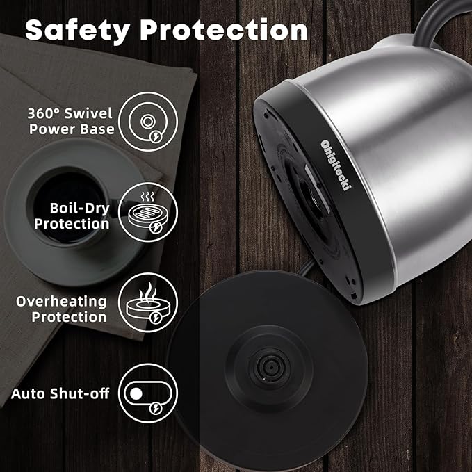 1.7L Electric Kettle, Cute Water Boiler with Thermometer & Auto Shut-Off, 1200W Fast Boiling Kettle for Home Kitchen Office, BPA-Free, Boil-Dry Protection (Stainless Steel Sanding)