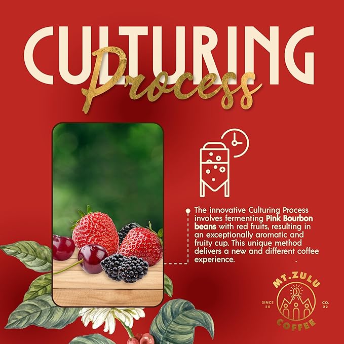 Mt. Zulu Pink Bourbon Beans – Fermented with Strawberry, Cherry & Blackberry | Specialty Colombian Coffee | Fruity Cup | 8oz Bag