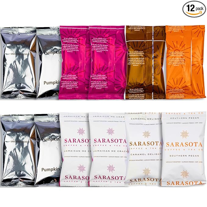 Coffee Gift Set Sampler – Flavored Ground Variety Pack | Medium Roast Low Acid Mold-Free Packets | Gourmet Pre-Measured 2oz Bags for 12 Cup Drip Makers, 12-Count – Sarasota