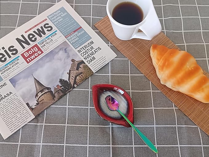 Coffee Spoon and Rest for Coffee Bar Accessories, Leaf Small Spoon Rest for Coffee Station, Tea Spoon Rest Tea Spoon Holder Teaspoon Rest, 1 PC (Retro Red with Rainbow Rose Spoon)