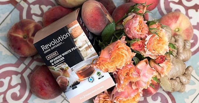 REVOLUTION TEA® Sweet Ginger Peach Black Tea [THE ORIGINAL] – Spanish White Peach & Ginger – Premium Full Leaf Tea – Biodegradable Infuser Tea Bags – Flavored Black Tea – 20 Bags