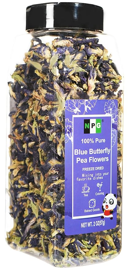 NPG Blue Butterfly Pea Flower Tea 2 Oz, Whole Flower Buds Loose Leaf, Natural Non-GMO Blue Food Coloring for Iced Tea, Cocktails, Caffeine-Free, Approx. 875 Ct
