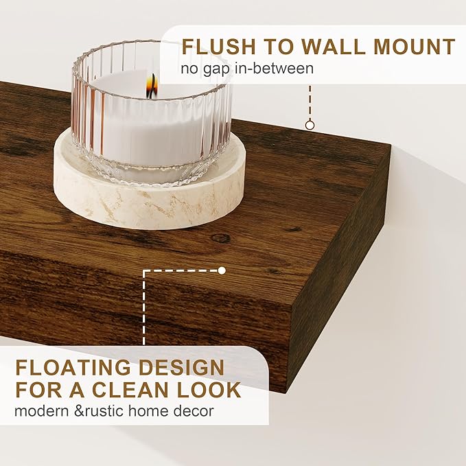Fun Memories Floating Shelves for Wall, 48Inch Floating Shelves Set of 2, Hanging Shelf with Invisible Brackets, Wood Shelves for Living Room, Bedroom, Kitchen, Brown