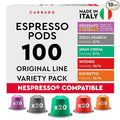 CARRARO Variety Pack - 100 Premium Espresso Pods Compatible with Nespresso Original Machines - Medium & Dark Roast Espresso Aluminum Capsules, 10 Packs - 100 Servings, Made in Italy
