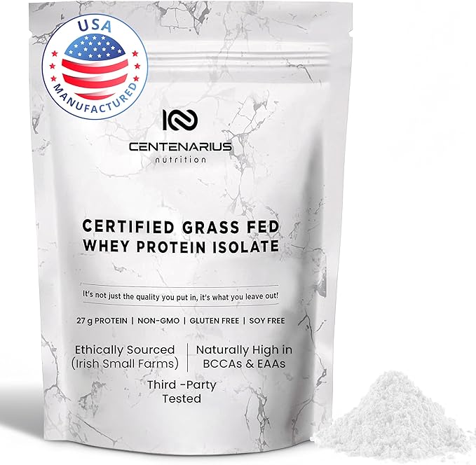 Premium Whey Protein Isolate Powder 500g Unflavored Irish Grass-Fed, 27g Protein per Serving for Muscle Growth & Recovery Non-Bloating, Gluten & Lactose Free, Clean Ingredients | Centenarius Nutrition
