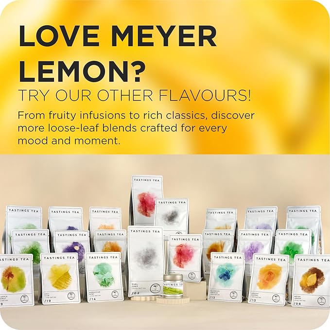 Tastings Tea Meyer Lemon Loose Leaf, 2 oz | Unsweetened Black Citrus Blend & Fruit Infusion with Lemongrass & Peel | Hot or Iced Cold Brew | Small Batch & Sustainably Sourced | Resealable Pouch
