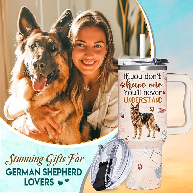 German Shepherd Tumbler 40oz With Handle - Christmas Gifts for Dog Lovers and Owners - GSD Gift for Birthday, Mother's Day